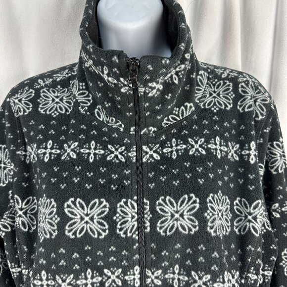 Old Navy Womens Black & White Fleece Full-Zip Jacket Floral Pattern Size L - Picture 2 of 7